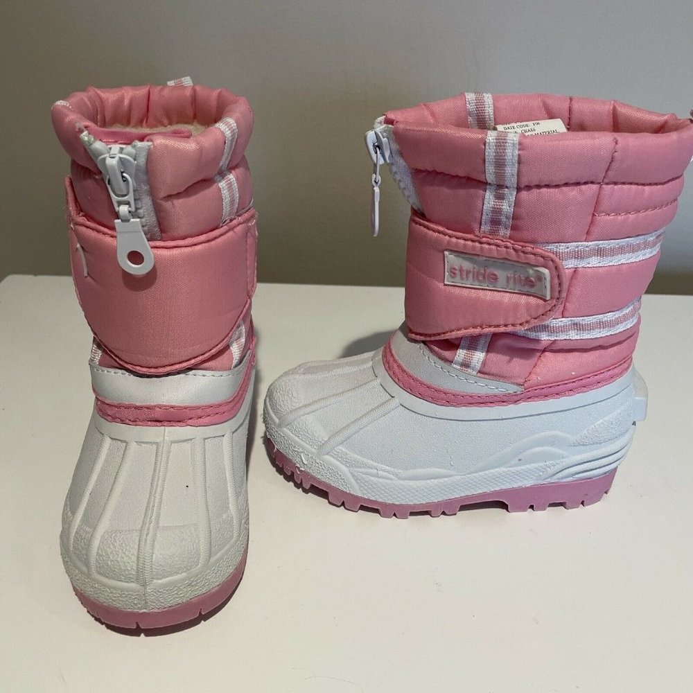 Stride Rite Girls Snow Rain Boots Pink/White Zipper Closure Size 6m